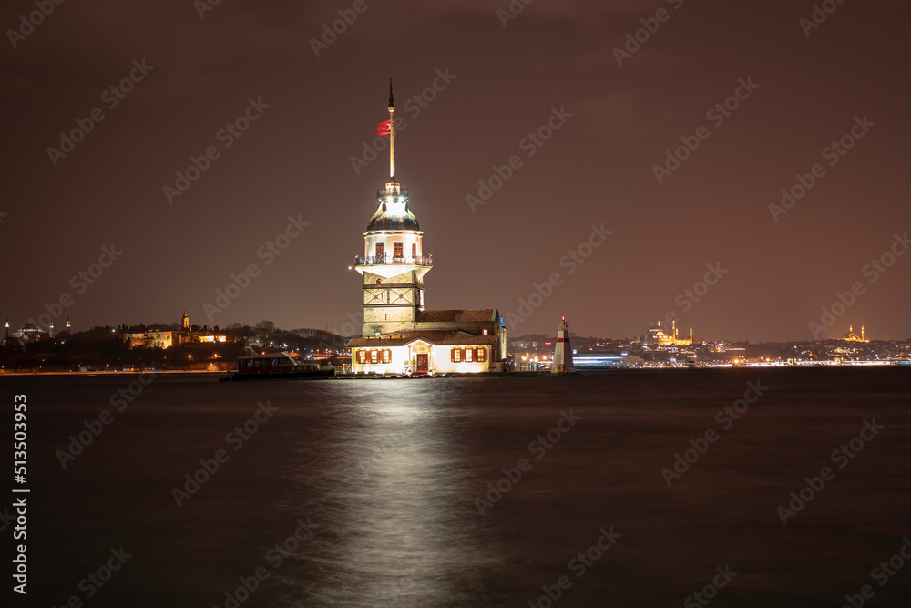 night scene of maiden's tower ( kız kulesi ) 