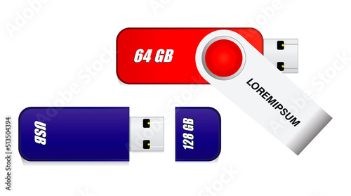 set of blank pen usb drive isolated or usb flash drive template for promotional branding or flash memory pen drive. eps vector