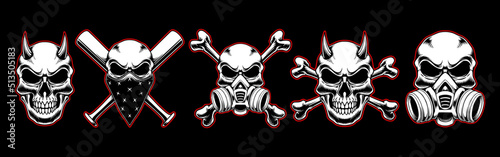 Skull head logo vector illustration set
