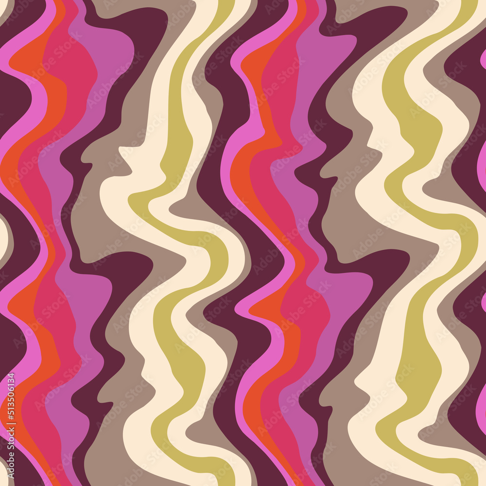 Seamless pattern with stripes. Wavy psychedelic lines. Vector illustration background. Texture for print, fabric, textile, wallpaper.