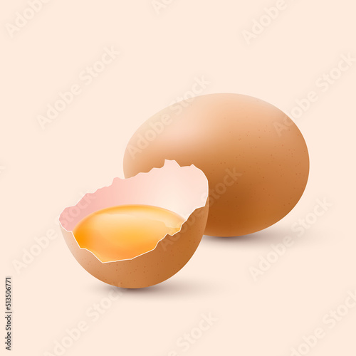 Fresh Organic Chicken Eggs. Raw Brown Eggs with Yolk in the Shell