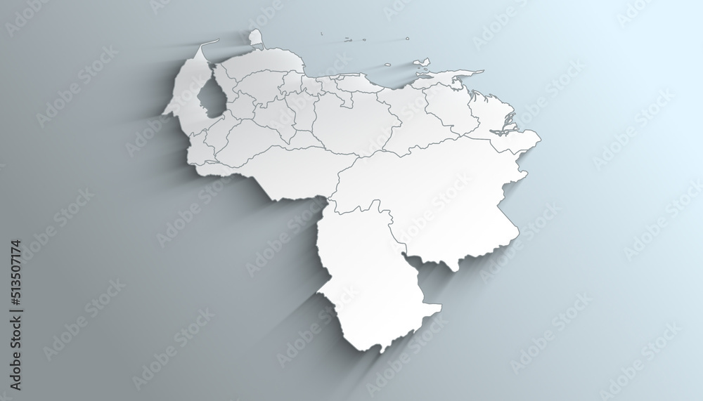 Modern White Map of Venezuela with States and Territories With Shadow