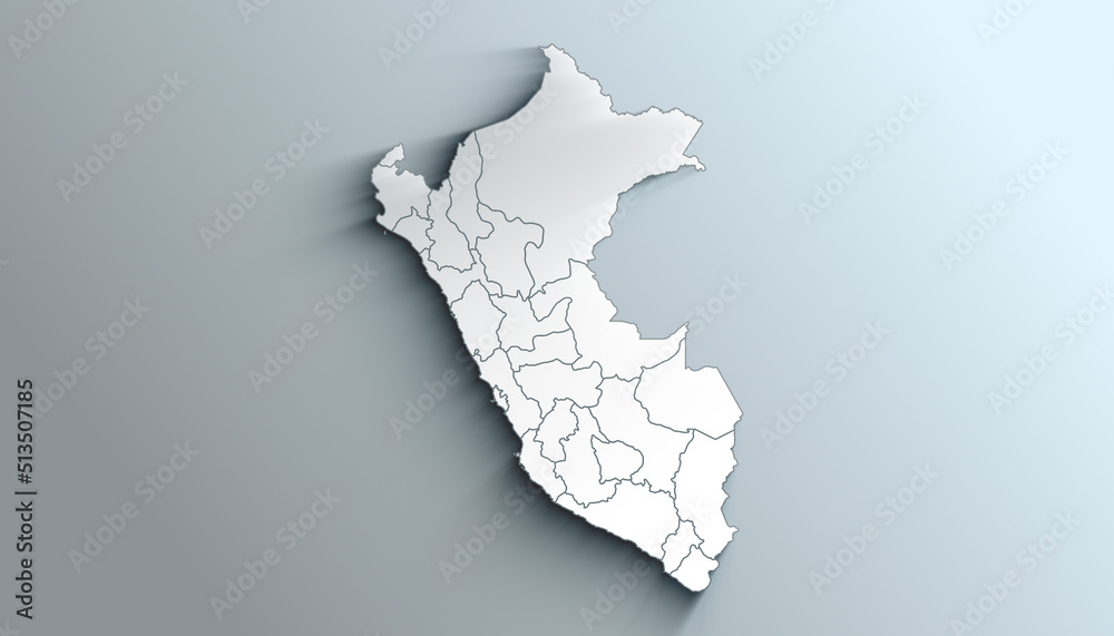 Modern White Map of Peru with Regions and Territories With Shadow
