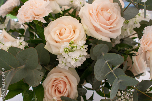 Pink roses and white flower composition  perfect background image  generic celebration concept  wedding  christening  birthday