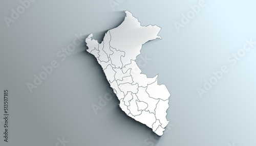 Modern White Map of Peru with Regions and Territories With Shadow photo