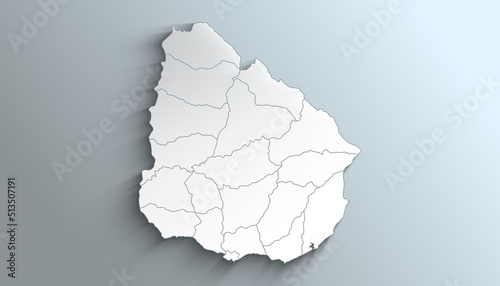 Modern White Map of Uruguay with Departments and Territories With Shadow photo
