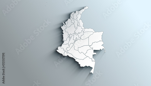Modern White Map of Colombia with Departments and Territories With Shadow photo