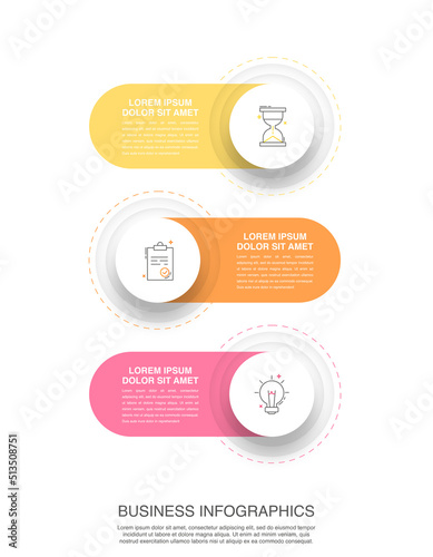 Vector circular infographic design with pie chart. Business presentation and infographics with three steps. Graphic timeline for app, website, interface, levels, diagram, banner, presentations