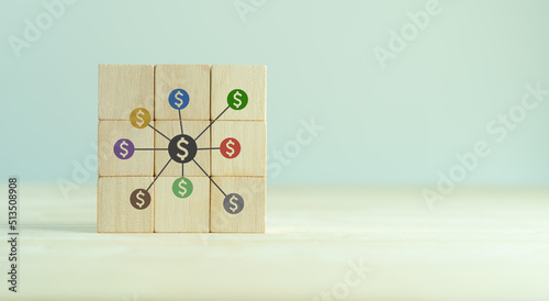 Financial structure concept. Revenue streams, sources of revenue, cost structure allocation and management. Optimization management, investment. Spending and cost reduction, maximizing value.