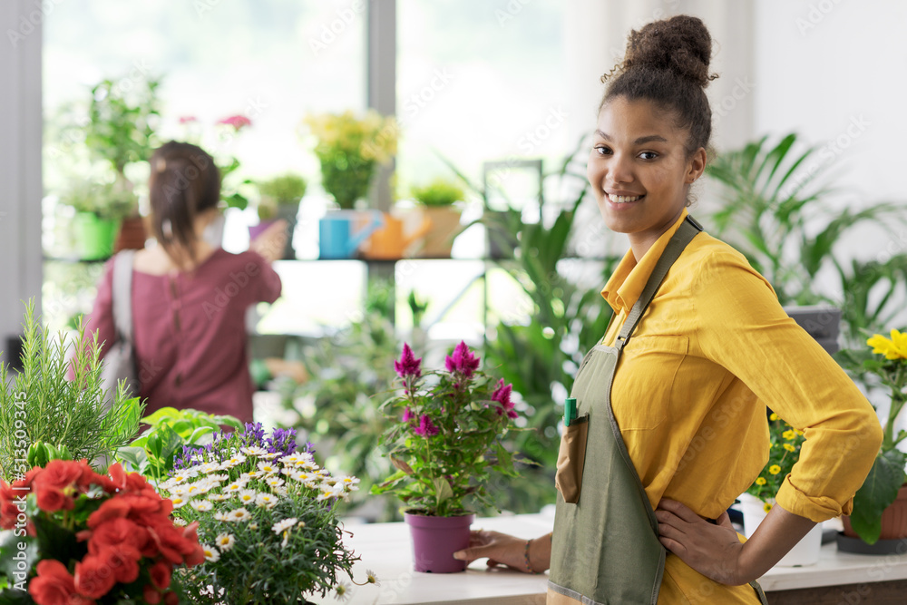 Florist working in her flower shop