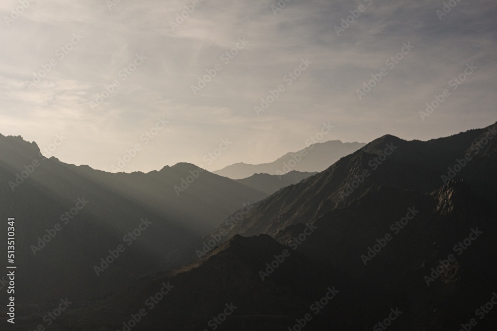 Silhouette of mountains with beautiful scenery of sunset