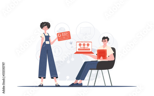 Internet of Things Team. Internet of things and automation concept. Good for presentations and websites. Vector illustration in trendy flat style. © Javvani