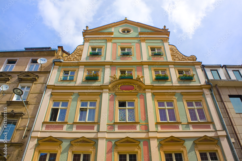 Facade of old house in Old Town of Wroclaw