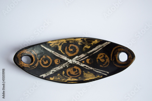Mid-century modern pottery - black tray with abstract pattern