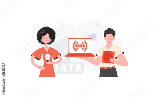 The girl and the guy are a team in the field of Internet of things. IoT concept. Good for websites and presentations. Vector illustration in trendy flat style.