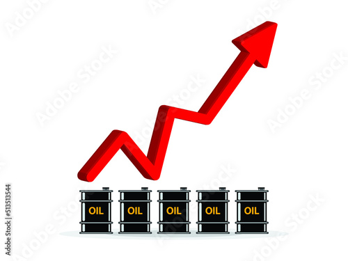 Red Arrow Gasoline Fuel Gas Petrol Oil Stock Value Market Demand Price Hike. Rise Increase Up Skyrocket With Graph Chart Diagram Vector Illustration.Can be Used for Web, Mobile, Infographic and Print.