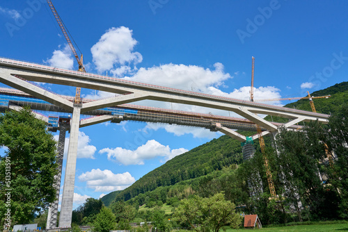 complexe construction site for the new railway trail from Stuttgart to Munich. Combined tunnel and bridge construction in the Fils Valley, Baden-Wuerttemberg, Germany 