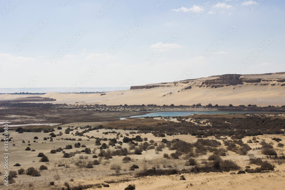 Beautiful Panorama Of Wadi El Rayan Lower lake - Magic Lake Desert, National Park, Fayoum, Egypt