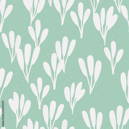 Hand drawn floral background. Botanical cartoon seamless pattern. Nature inspired simple vector print for fabric, wallpaper, stationery, package, paper