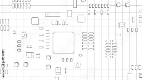 Electric circuit board, various chips. Vector