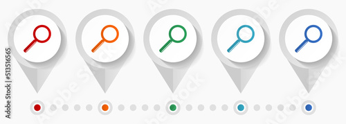 Search glass concept vector icons, editable infographic template, set of colorful flat design pointers