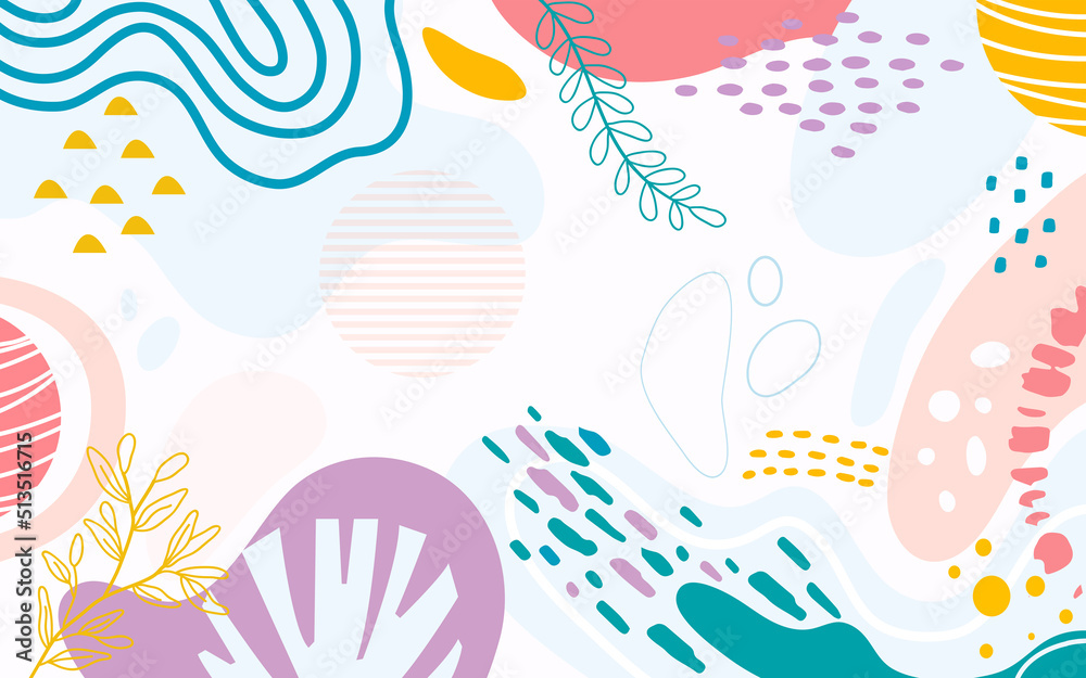 Colorful hand drawn trendy contemporary abstract shapes seamless pattern.Brush stroke pattern.