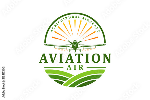 Agricultural aircraft logo design modern farming technology sprayer pesticide plane rounded shape emblem style