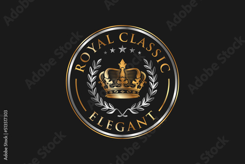 Crown laurel wreath logo design royal classic gold silver elegant king queen icon symbol medieval 