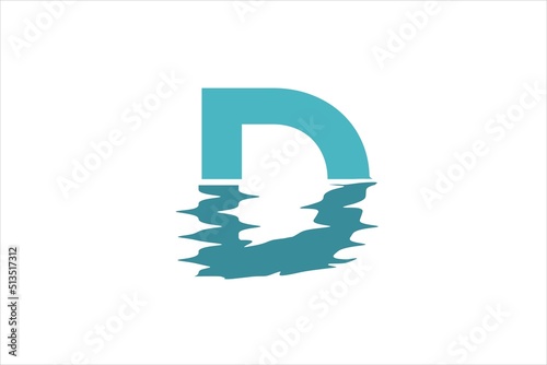 Letter D initial reflection in water logo design sea river lake brand company