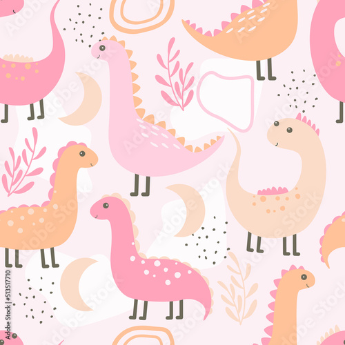 cute colorful dinosaurs childish seamless pattern
