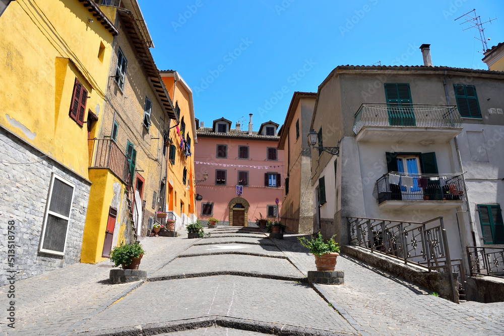characteristic and colorful houses in the village on the lake of Bolsena Capodimonte Italy