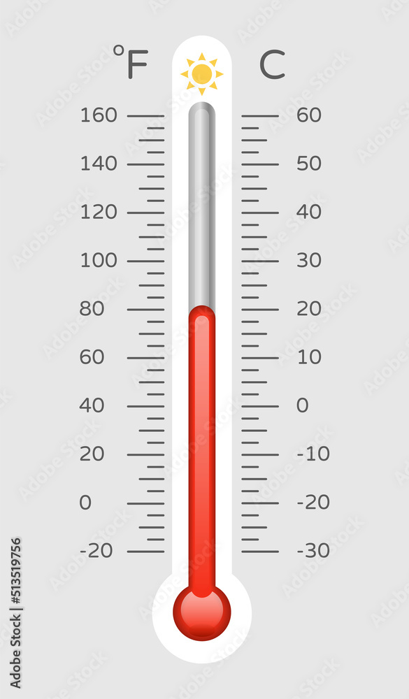 Warm thermometer with celsius and fahrenheit scale, temp control thermostat  device flat vector icon. Thermometers measuring temperature icons,  meteorology equipment showing weather Stock Vector | Adobe Stock