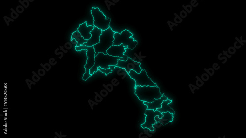 Outline Map of Laos with Provinces in Black Background