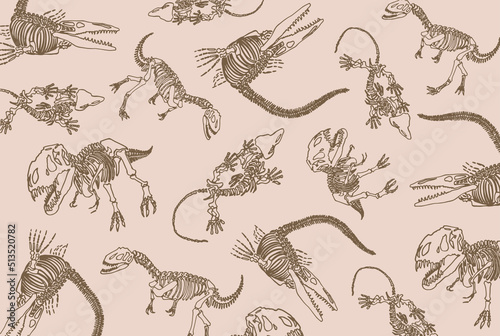 Graphical vintage horizontal cover with dinosaurs, vector sepia  illustration . Fashion pattern,kids template 
