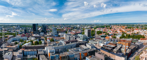 Beautiful panoramic view of Tallinn, the capital of Estonia with an old town in the middle of the city. Aerial Tallinn view.