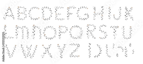 Alphabet watercolor letter custom initials baby name leaf monogram