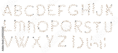 Alphabet watercolor letter custom initials baby name leaf monogram