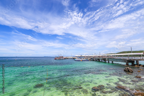 Koh Larn,Pattaya,Chonburi,Eastern Thailand on September 26,2020:Tawaen Pier as seen from Sangwan Beach.