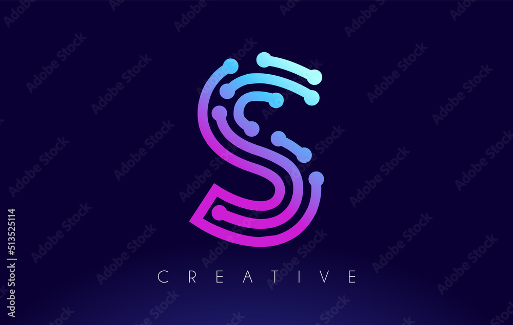 Obraz premium S Tech Letter logo Concept with Connected Technology Dots