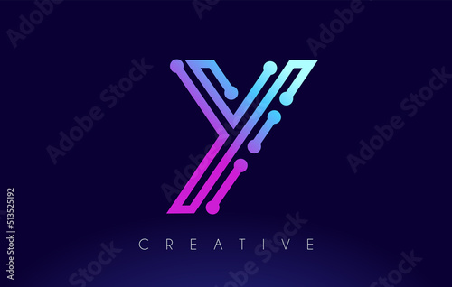 Y Tech Letter logo Concept with Connected Technology Dots