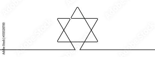 Continuous line drawing of star of David. Star of David line icon. One line drawing background. Vector illustration. Star of David continuous line icon