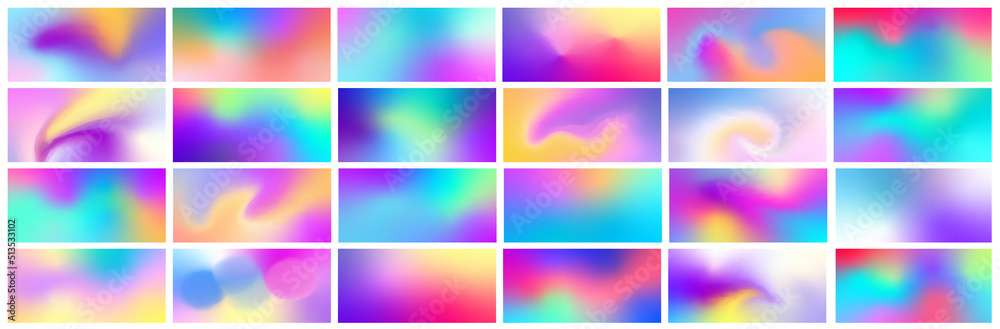 Set of colorful fluid gradient covers set. Vector templates for banners flyers, social media. Retro futuristic style. Abstract blurs with trendy vibrant liquid colors. Vector