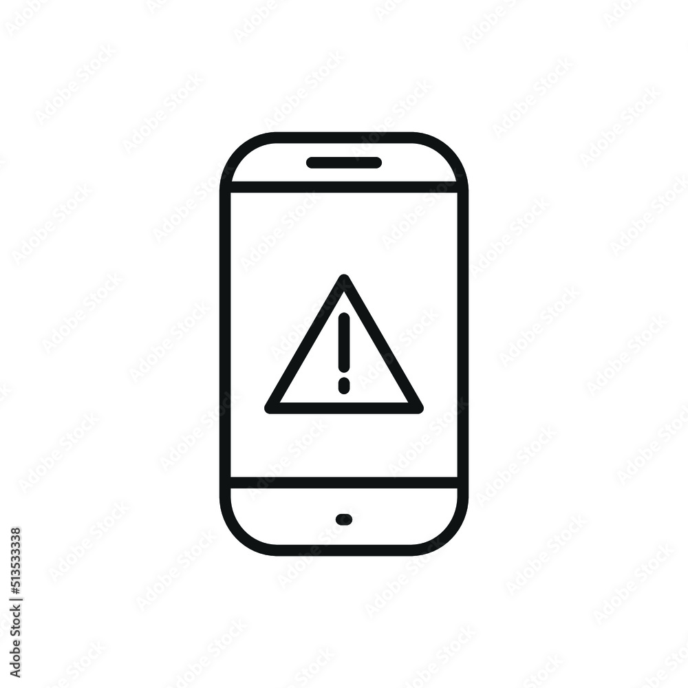 Editable warning smartphone line icon. Vector illustration isolated on white background. using for website or mobile app Editable warning smartphone line icon. Vector illustration isolated on white background. using for website or mobile app