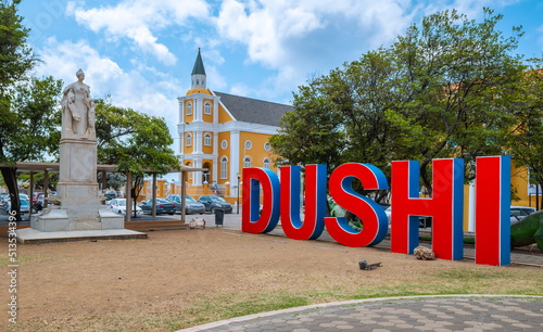 Dushi sign in the city center of Willemstad, Curacao. photo