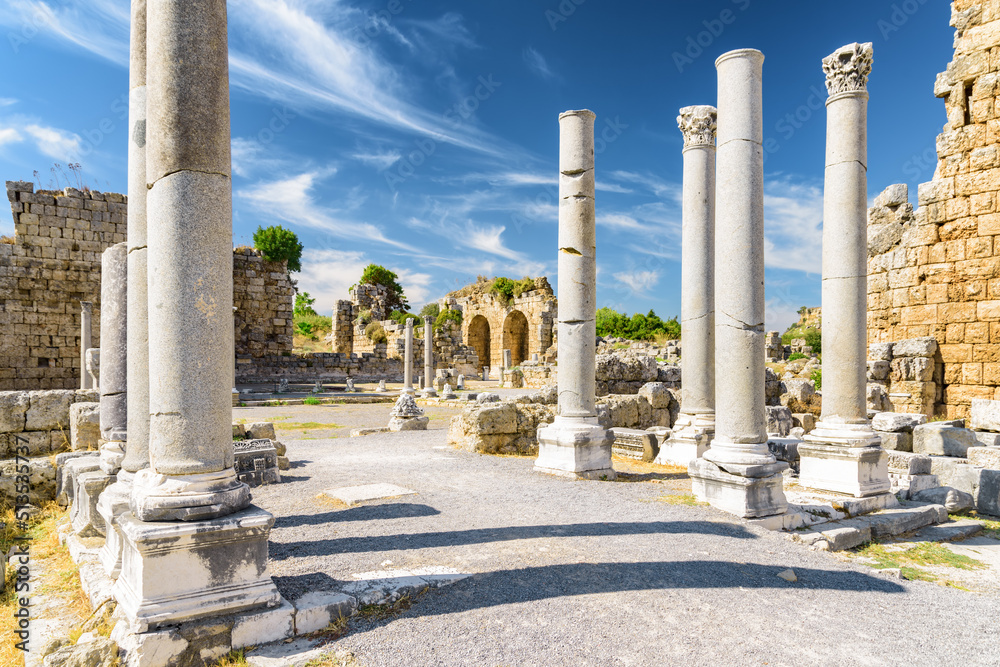 Fototapeta premium Scenic ruins of Perge (Perga) at Antalya Province, Turkey