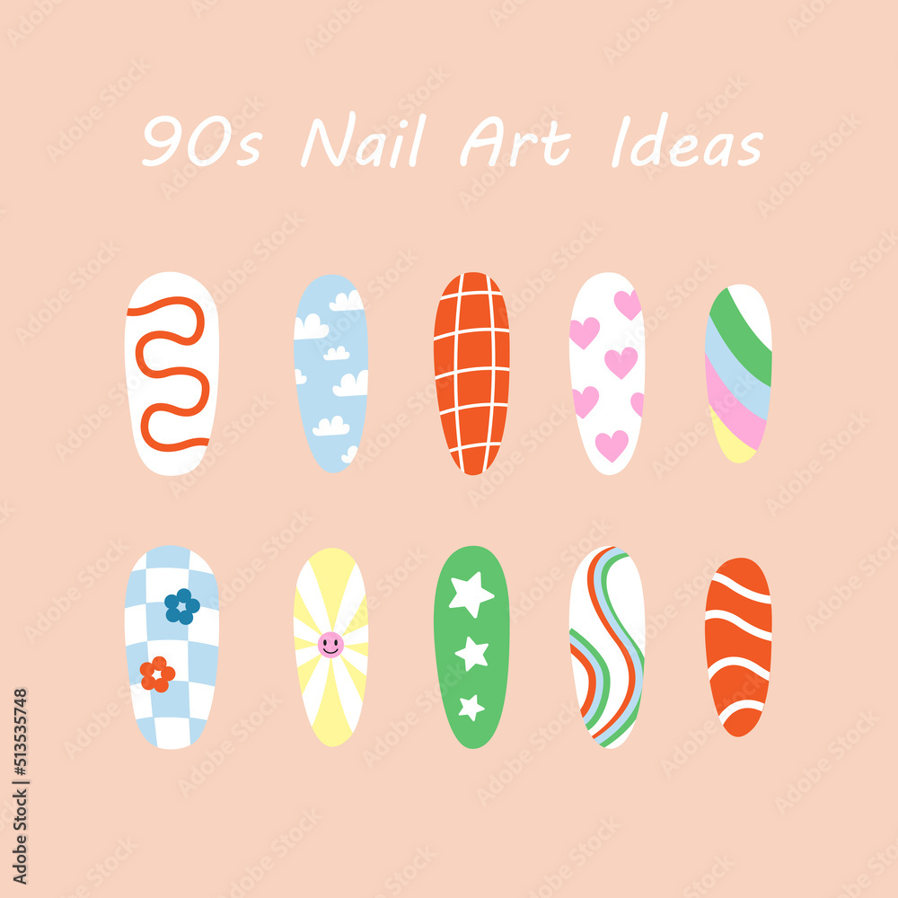 90s nail art ideas manicure. Bright colorful manicure set