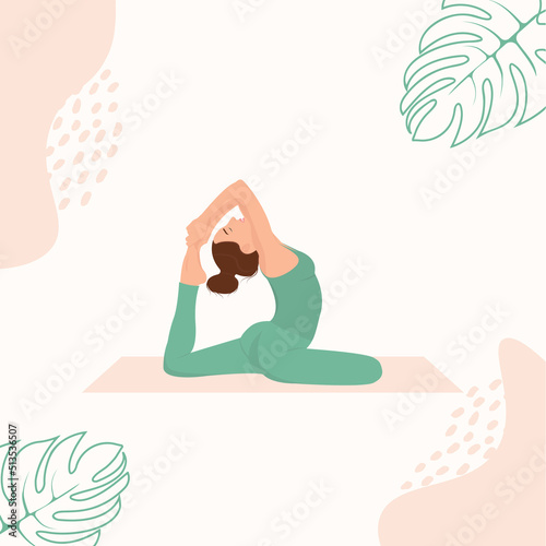 Beautiful girl doing yoga in green uniform
