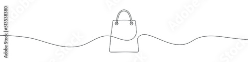 Linear background of shopping bag icon. One continuous line drawing of a shopping bag sign. Vector illustration. Linear shopping bag icon isolated