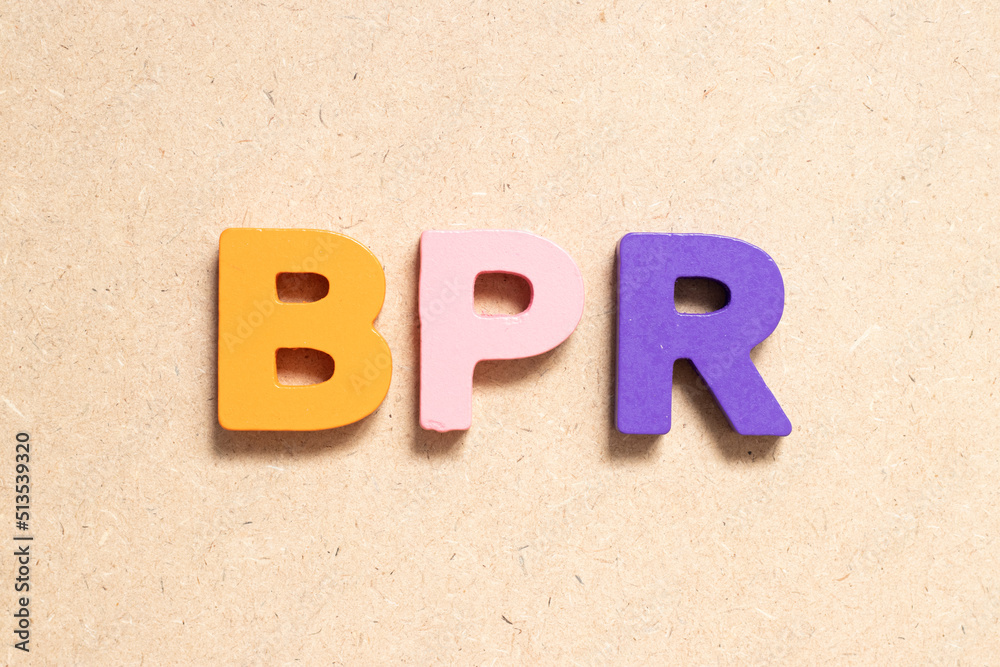 Color alphabet letter in word BPR (Abbreviation of Business Process ...
