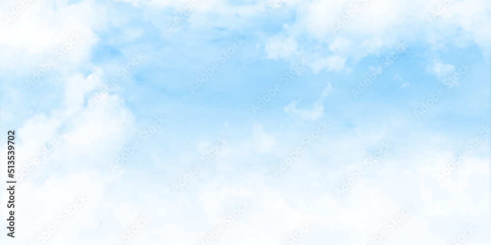 Blue sky with soft white clouds in sunny day. Panoramic Nature sky background, texture for Design. Wide Angle Wallpaper or Web banner With Copy Space
